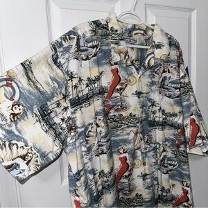 Boca Classics Hawaiian Men's Button Up Camp Shirt Tropical Size XXL Mermaid